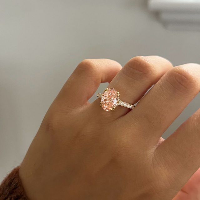 2.50 Carat Oval Pink Diamond Double Prong Solitaire Engagement Ring in Yellow Gold - Fiara