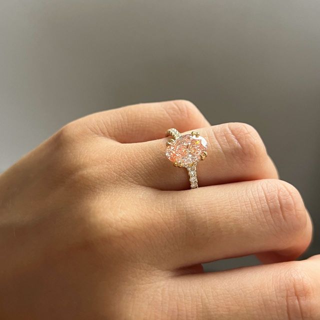 2.50 Carat Oval Pink Diamond Double Prong Solitaire Engagement Ring in Yellow Gold - Fiara