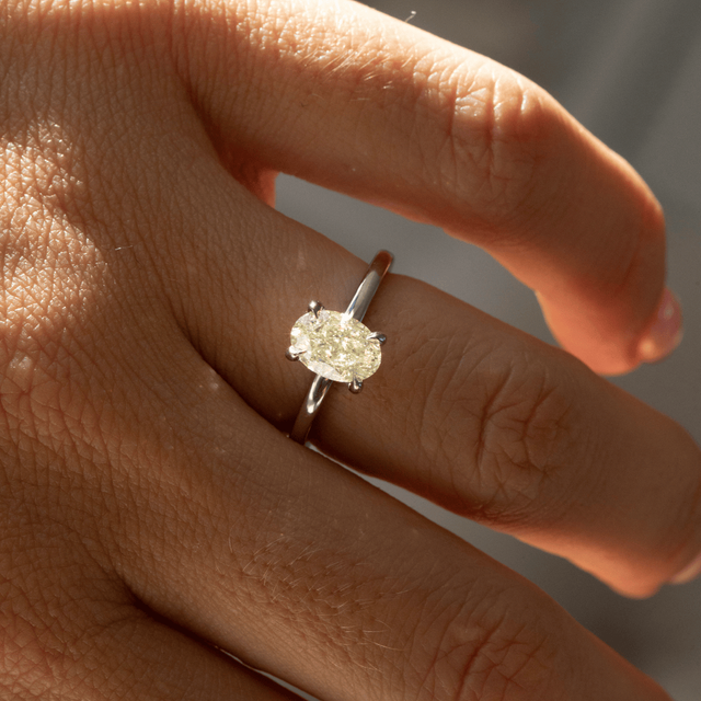 1.50 Carat Oval Yellow Diamond Hidden Halo Engagement Ring in Platinum - Kate