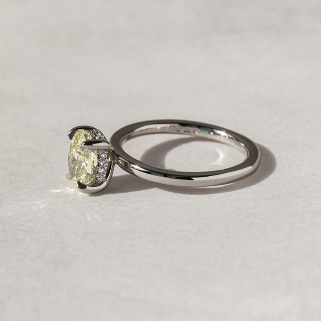 1.50 Carat Oval Yellow Diamond Hidden Halo Engagement Ring in Platinum - Kate