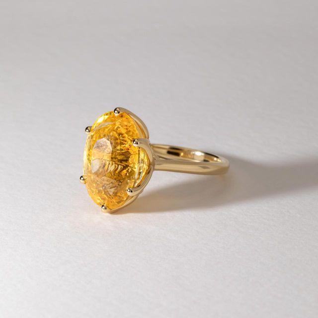 20.38 Carat Natural Oval Yellow Sapphire Solitaire Engagement Ring in Yellow Gold - Elswin