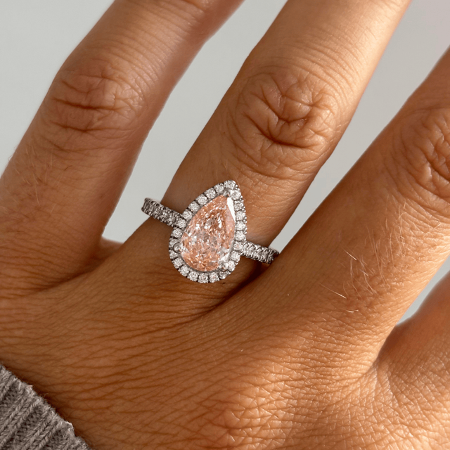 2.00 Carat Pear Pink Diamond Halo Engagement Ring in Platinum - Maya