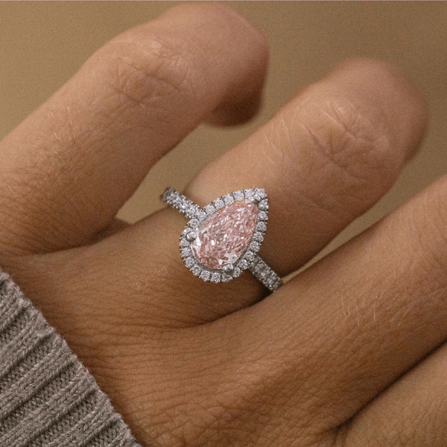 2.00 Carat Pear Pink Diamond Halo Engagement Ring in Platinum - Maya