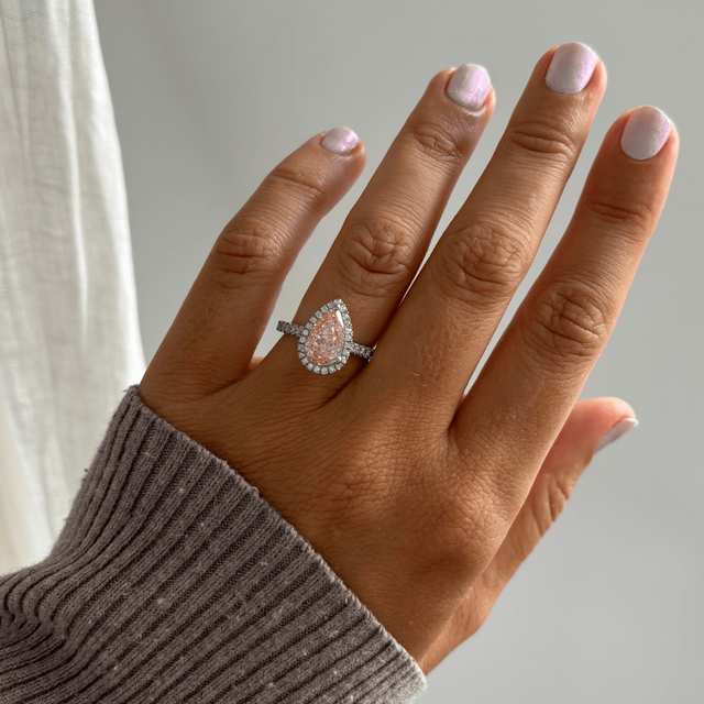 2.00 Carat Pear Pink Diamond Halo Engagement Ring in Platinum - Maya