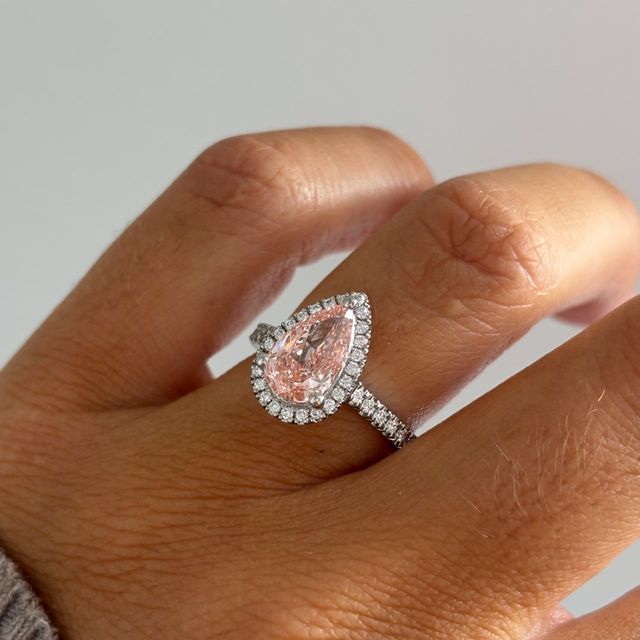 2.00 Carat Pear Pink Diamond Halo Engagement Ring in Platinum - Maya
