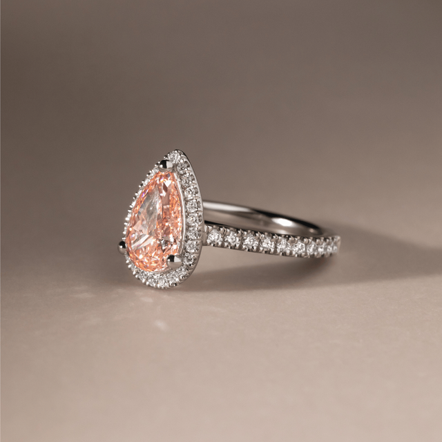 2.00 Carat Pear Pink Diamond Halo Engagement Ring in Platinum - Maya