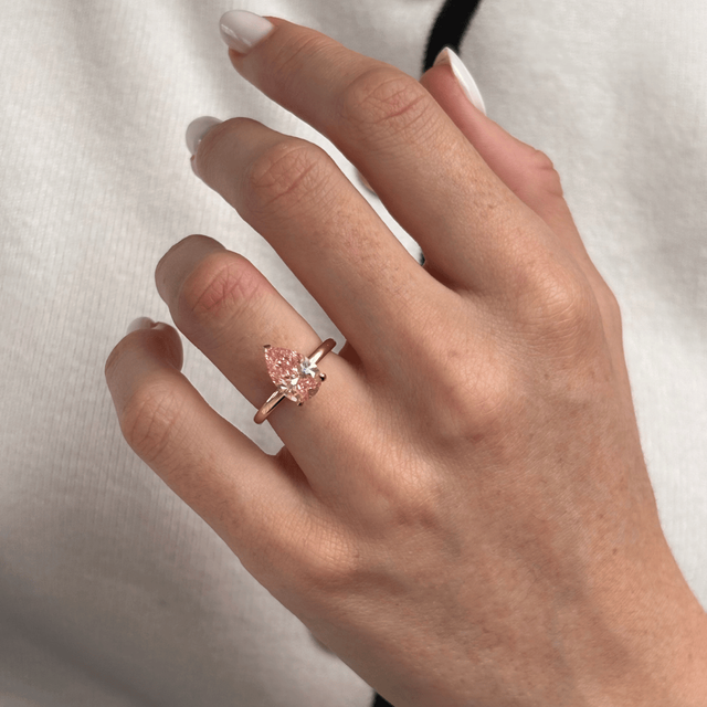 2.00 Carat Pear Pink Diamond Solitaire Engagement Ring in Yellow Gold - Chelsea