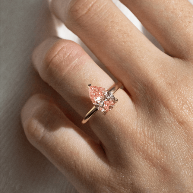 2.00 Carat Pear Pink Diamond Solitaire Engagement Ring in Yellow Gold - Chelsea