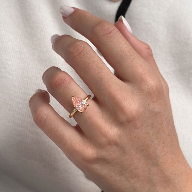 2.00 Carat Pear Pink Diamond Solitaire Engagement Ring in Yellow Gold - Chelsea