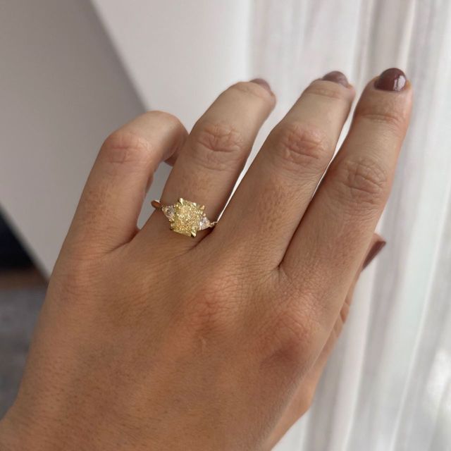 2.40 Carat Natural Radiant Cut Yellow Diamond Trilogy Engagement Ring in Yellow Gold - Manilla