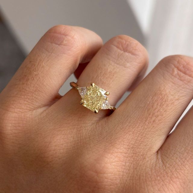 2.40 Carat Natural Radiant Cut Yellow Diamond Trilogy Engagement Ring in Yellow Gold - Manilla