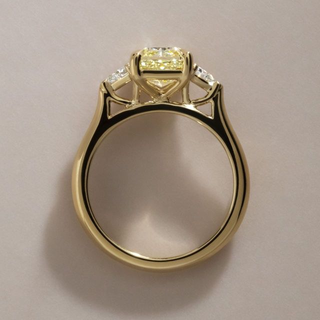 2.40 Carat Natural Radiant Cut Yellow Diamond Trilogy Engagement Ring in Yellow Gold - Manilla