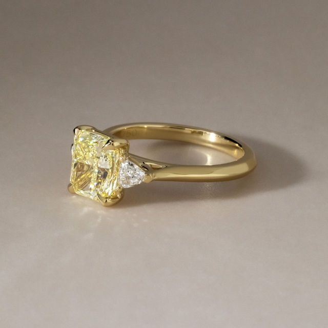 2.40 Carat Natural Radiant Cut Yellow Diamond Trilogy Engagement Ring in Yellow Gold - Manilla