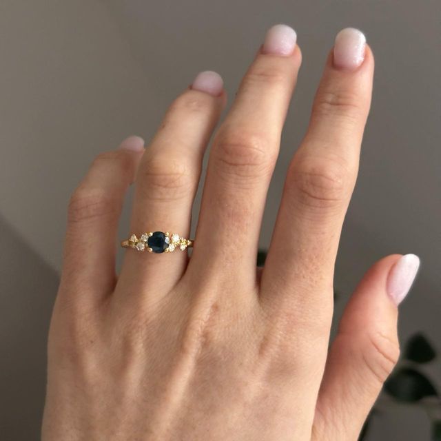 1.05 Carat Natural Round Teal Sapphire Cluster Engagement Ring in Yellow Gold - Morning Star