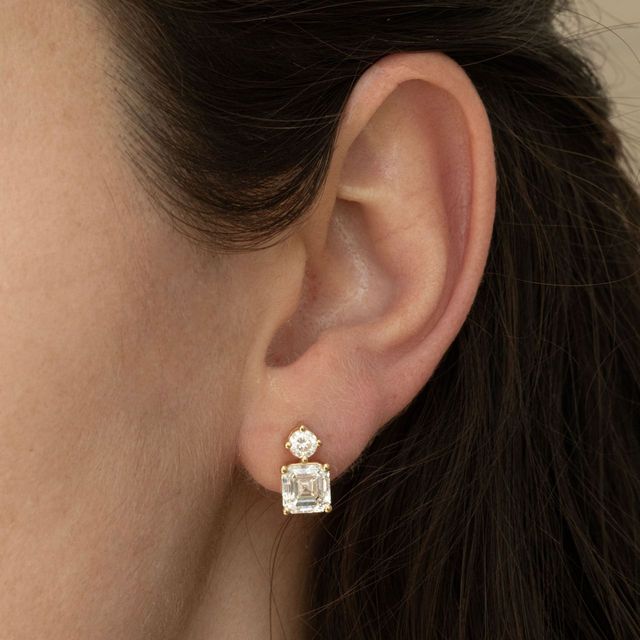 2.02 Carat Lab Grown Asscher Cut Diamond Drop Earrings in Yellow Gold