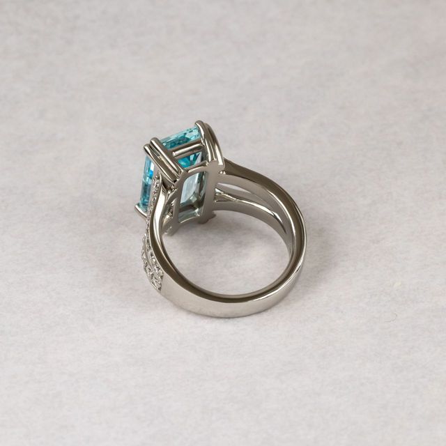 4.29 Carat Emerald Cut Aquamarine Split Shank Diamond Band Ring in Platinum - Naveya