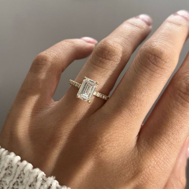 2.10 Carat Lab Grown Emerald Cut Diamond Band Engagement Ring in Yellow Gold - Anika