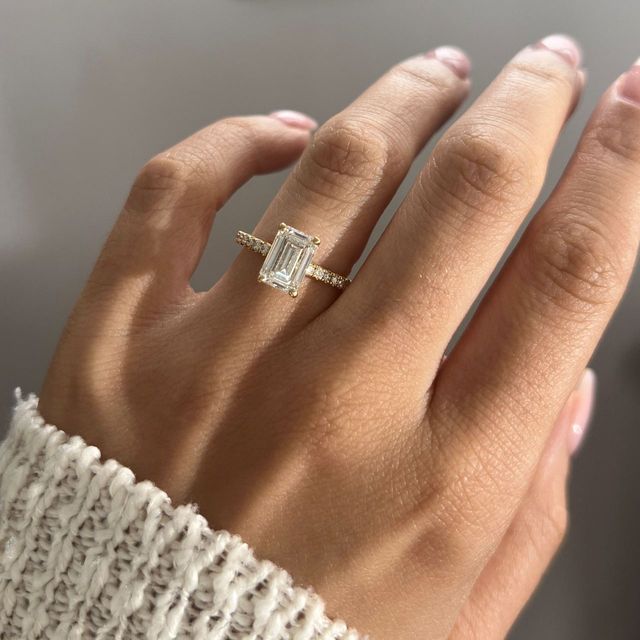 2.10 Carat Lab Grown Emerald Cut Diamond Band Engagement Ring in Yellow Gold - Anika