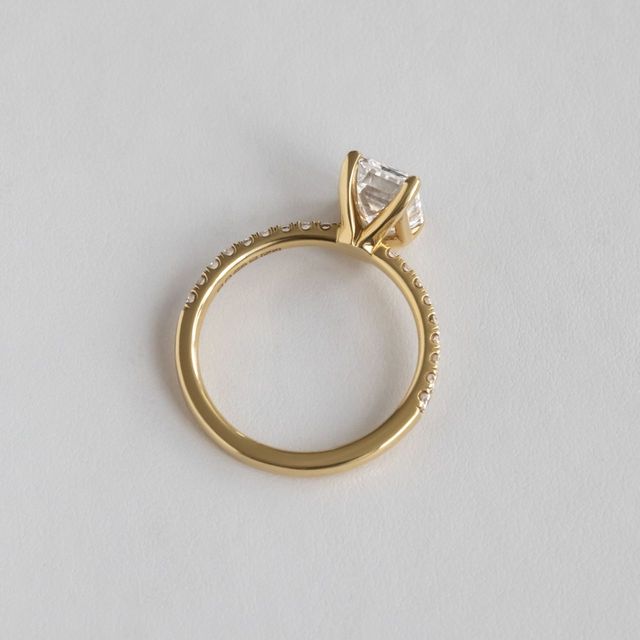 2.10 Carat Lab Grown Emerald Cut Diamond Band Engagement Ring in Yellow Gold - Anika