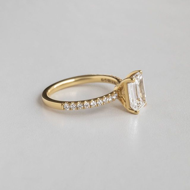 2.10 Carat Lab Grown Emerald Cut Diamond Band Engagement Ring in Yellow Gold - Anika