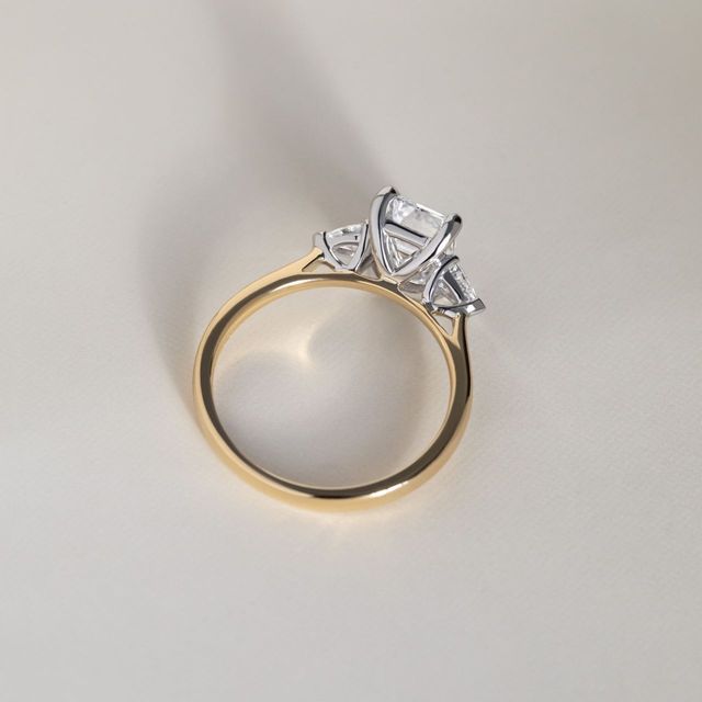 2 Carat Lab Grown Emerald Cut Diamond Trilogy Engagement Ring in Two Tone - Amaya