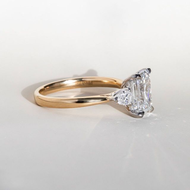 2 Carat Lab Grown Emerald Cut Diamond Trilogy Engagement Ring in Two Tone - Amaya