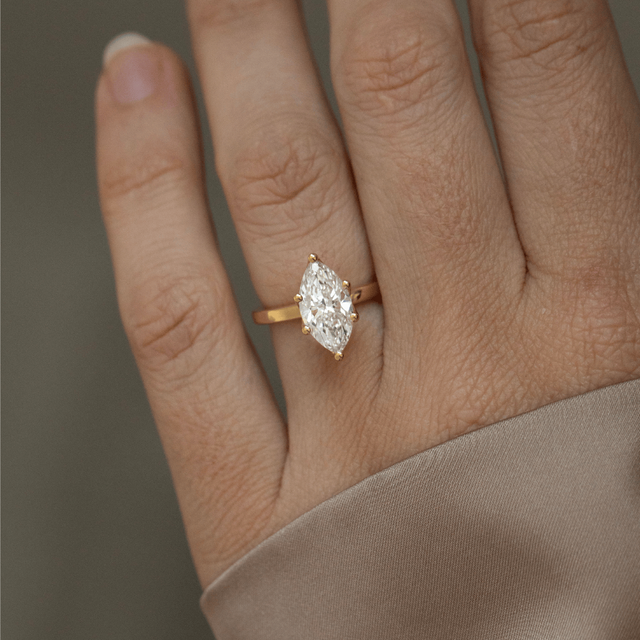 2 Carat Lab Grown Marquise Diamond Solitaire Engagement Ring in Yellow Gold - Jennifer Customised