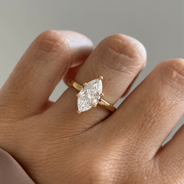 2 Carat Lab Grown Marquise Diamond Solitaire Engagement Ring in Yellow Gold - Jennifer Customised
