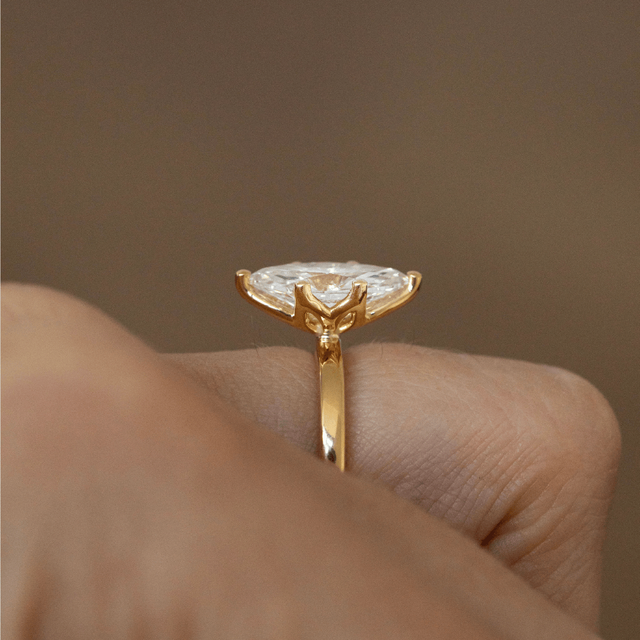 2 Carat Lab Grown Marquise Diamond Solitaire Engagement Ring in Yellow Gold - Jennifer Customised