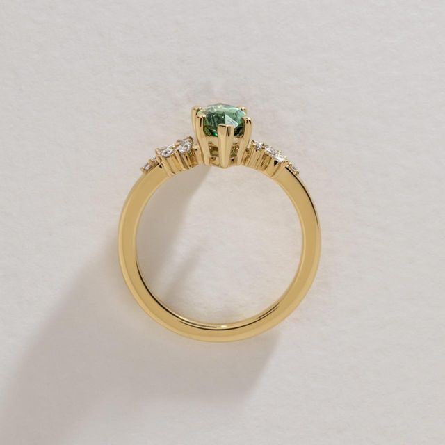 1.67 Carat Natural Marquise Teal Sapphire Cluster Engagement Ring in Yellow Gold - Sphinx