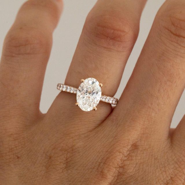 2.20 Carat Lab Grown Oval Diamond Band Engagement Ring in Rose Gold - Gwenevere