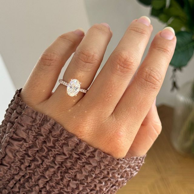 2.20 Carat Lab Grown Oval Diamond Band Engagement Ring in Rose Gold - Gwenevere