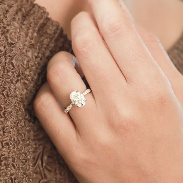 2.20 Carat Lab Grown Oval Diamond Band Engagement Ring in Rose Gold - Gwenevere