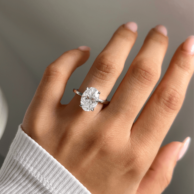 3.50 Carat Lab Grown Oval Diamond Hidden Halo Engagement Ring in Platinum - Samara