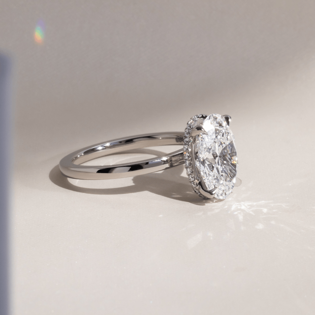 3.50 Carat Lab Grown Oval Diamond Hidden Halo Engagement Ring in Platinum - Samara