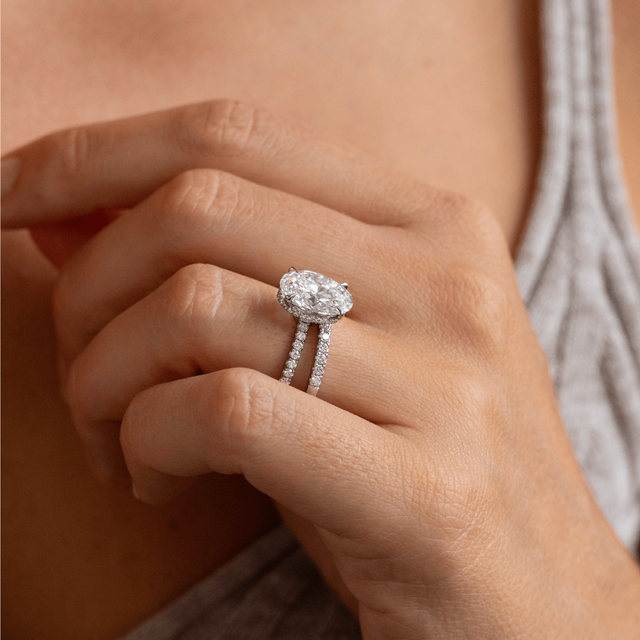 3.60 Carat Lab Grown Oval Diamond Hidden Halo Engagement Ring in Platinum - Samara