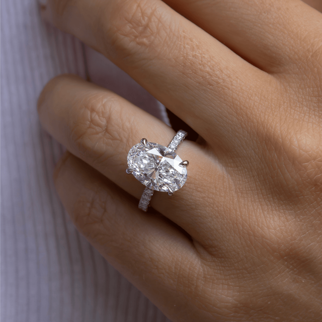 5 Carat Lab Grown Oval Diamond Hidden Halo Engagement Ring in Platinum - Samara