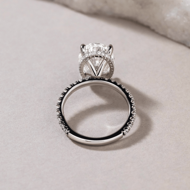 5 Carat Lab Grown Oval Diamond Hidden Halo Engagement Ring in Platinum - Samara