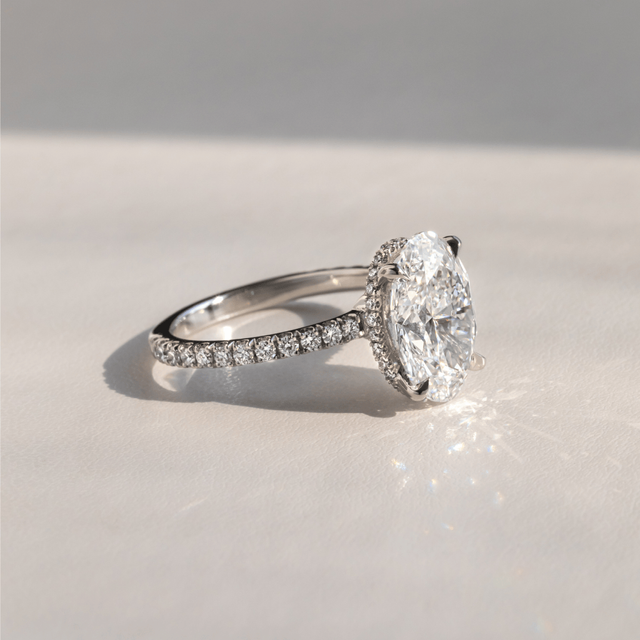 5 Carat Lab Grown Oval Diamond Hidden Halo Engagement Ring in Platinum - Samara
