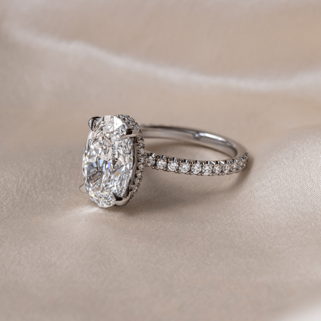 5 Carat Lab Grown Oval Diamond Hidden Halo Engagement Ring in Platinum - Samara