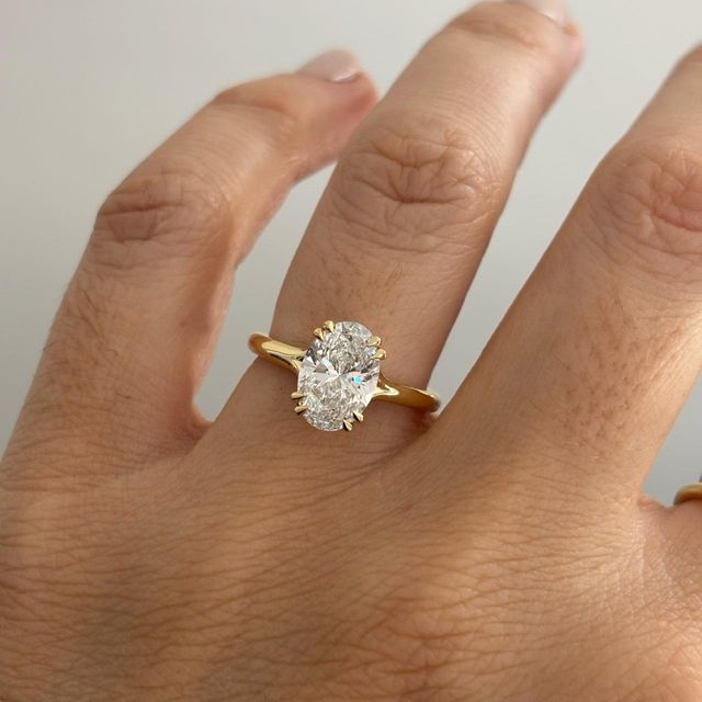 2 Carat Lab Grown Oval Diamond Double Prong Solitaire Engagement Ring in Yellow Gold - Fiara