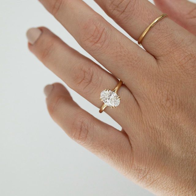 2 Carat Lab Grown Oval Diamond Double Prong Solitaire Engagement Ring in Yellow Gold - Fiara