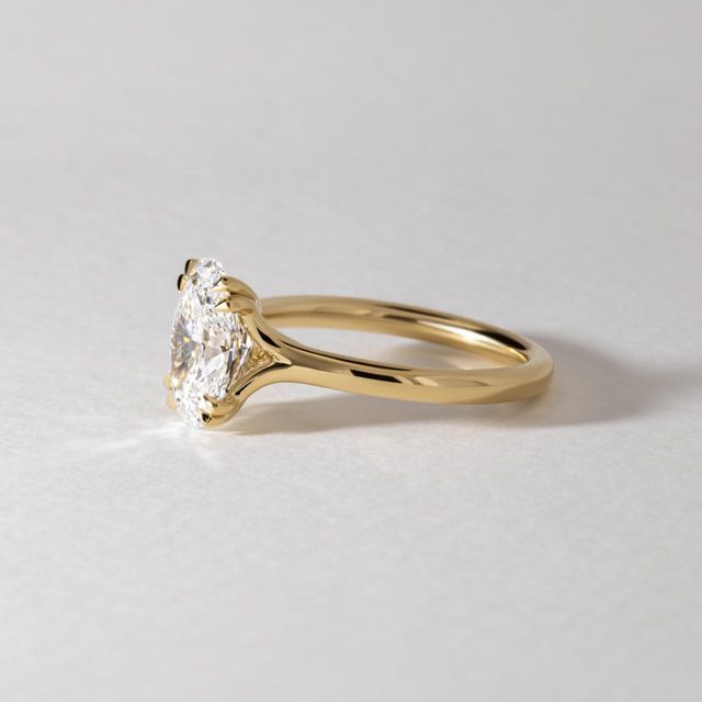 2 Carat Lab Grown Oval Diamond Double Prong Solitaire Engagement Ring in Yellow Gold - Fiara