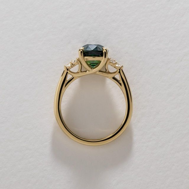 4.06 Carat Natural Oval Teal Sapphire Cluster Engagement Ring in Yellow Gold - Isabella