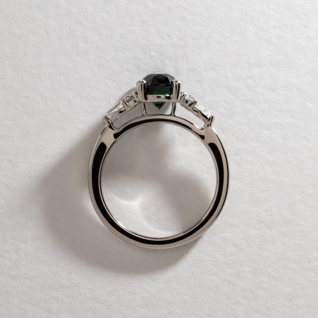 2.06 Carat Oval Teal Sapphire Cluster Engagement Ring in Platinum - Nanami