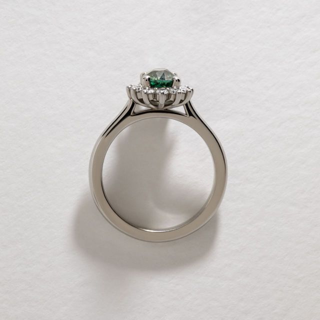 1.13 Carat Oval Teal Sapphire Cluster Engagement Ring in Platinum - Windermere