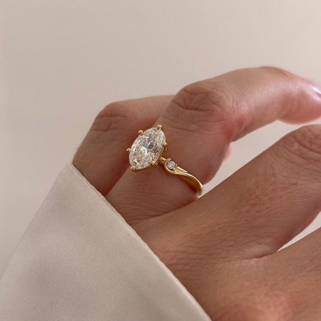 2 Carat Lab Grown Oval Diamond Trilogy Engagement Ring in Yellow Gold - Alani