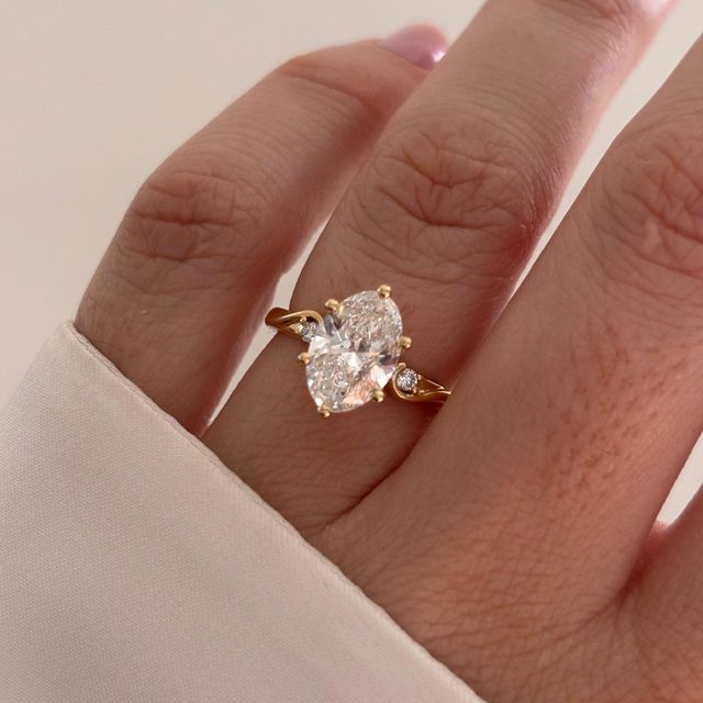 2 Carat Lab Grown Oval Diamond Trilogy Engagement Ring in Yellow Gold - Alani