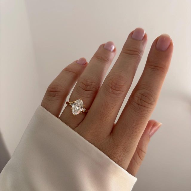 2 Carat Lab Grown Oval Diamond Trilogy Engagement Ring in Yellow Gold - Alani