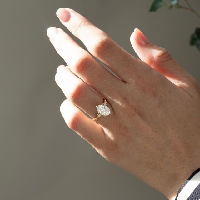 2 Carat Lab Grown Oval Diamond Trilogy Engagement Ring in Yellow Gold - Alani